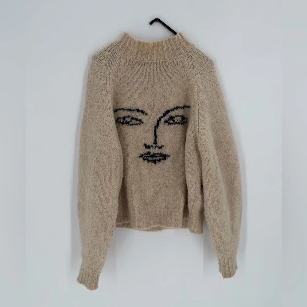 Paloma Wool Piero Face Intarsia Wool Alpaca Blend Knitted Boxy Sweater In Ecru - Picture 2 of 16